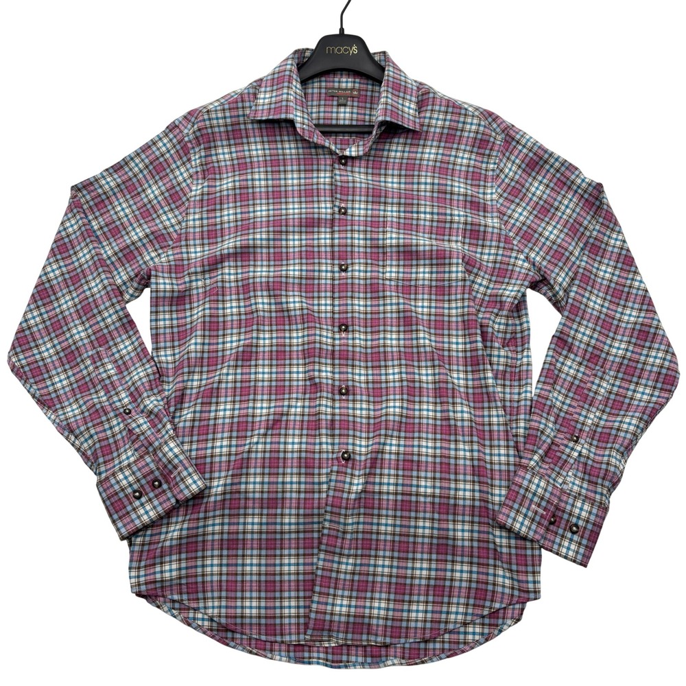 Peter Millar Crown Sport Multicolor Plaid Long Sleeve Button‎ Down Shirt Mens L